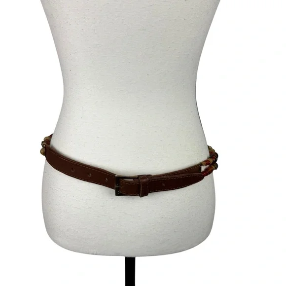 Boho Beaded Leather Belt Brown Multicolor Beads Hippie Tribal Festival Medium - Picture 4 of 7